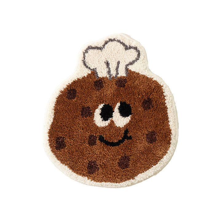 Cute round carpet and bath mat in cookie shape with tufted pile structure