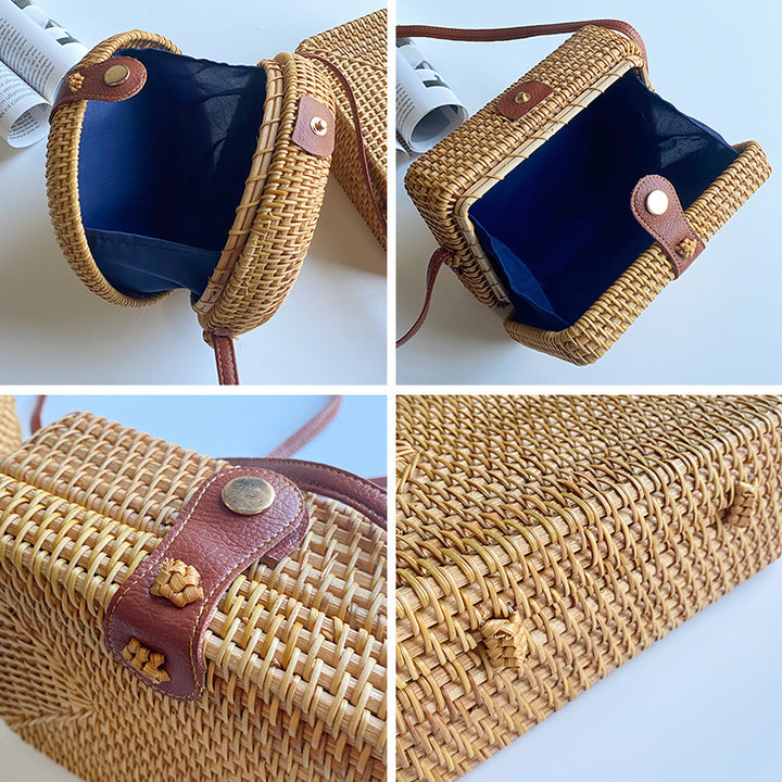 Women's round basket bag with unique ceramic detail Kalsten