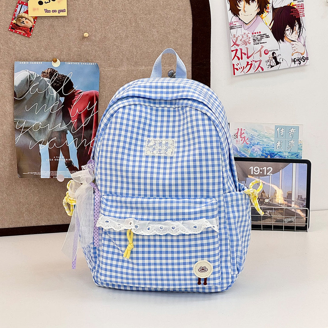 Cute Gingham Print School Backpack Kalsten