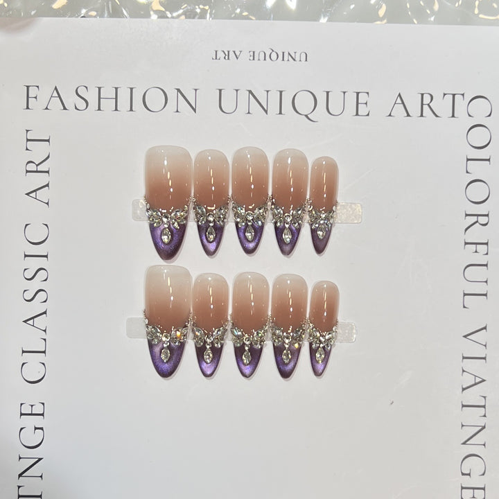Elegant Stiletto Press-On Nail Set with Gemstone Embellishments Kalsten