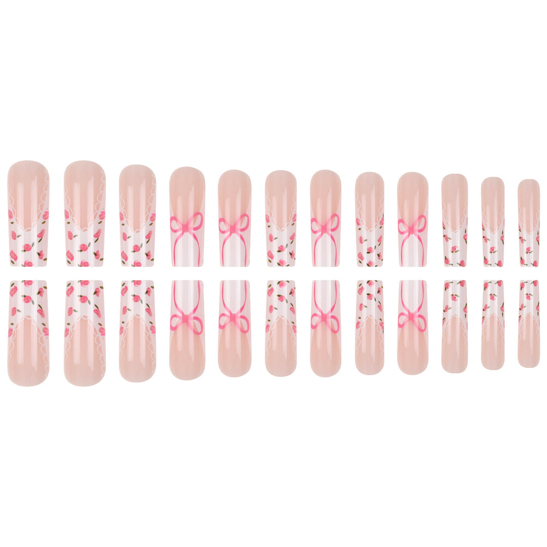 Floral Bow-Embellished Press-On Nail Set Kalsten