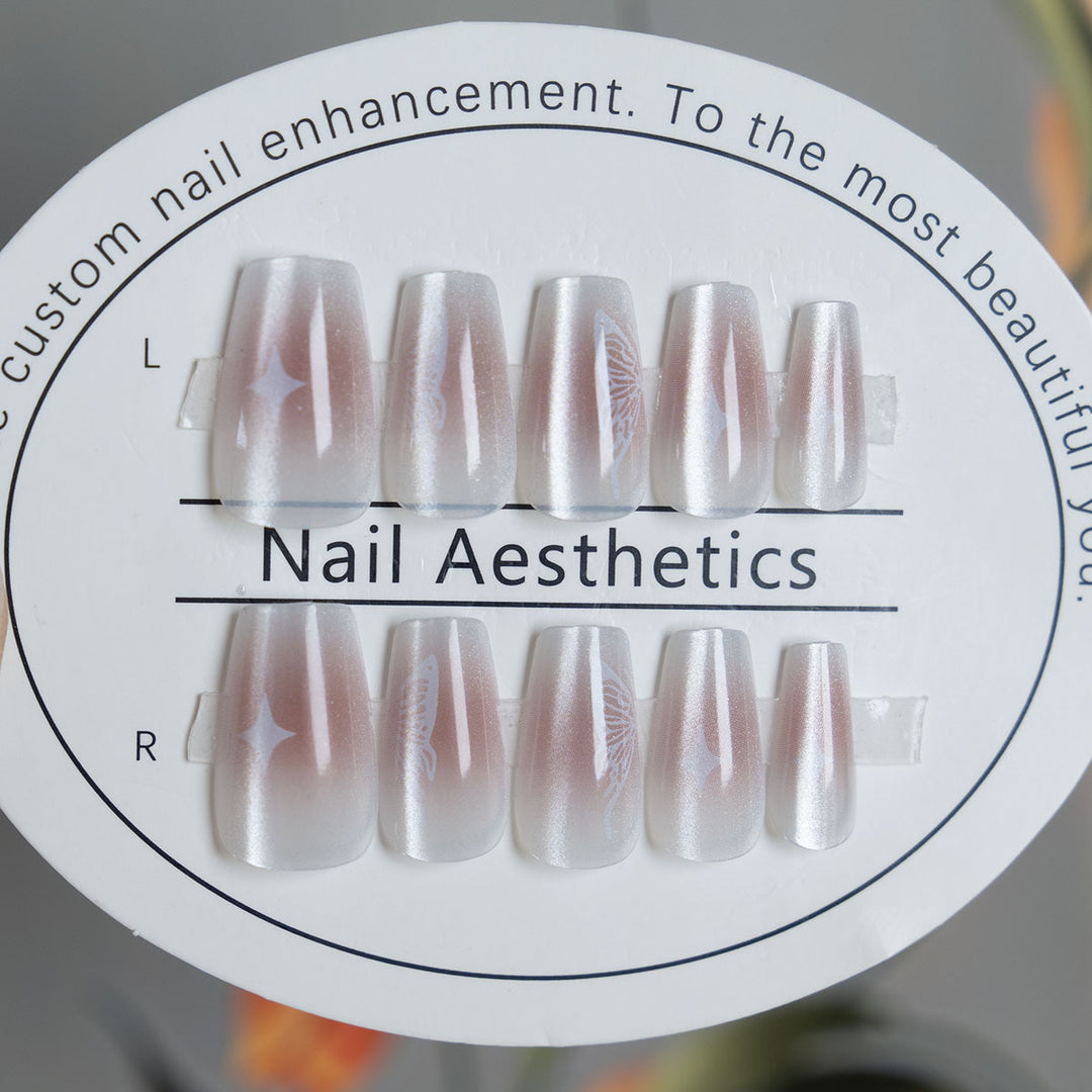 Elegant Butterfly-Design French Tip Press-On Nails