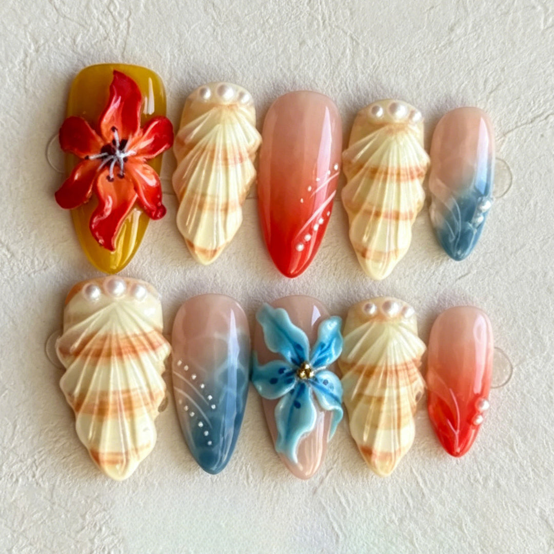 Artistic Floral-Embellished Press-On Nail Set