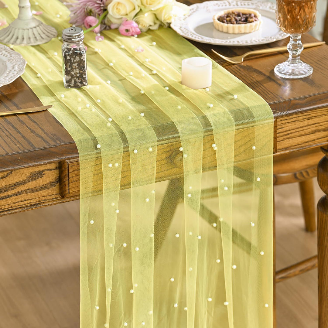 Elegant Table Runner with Pearl Detailing Kalsten