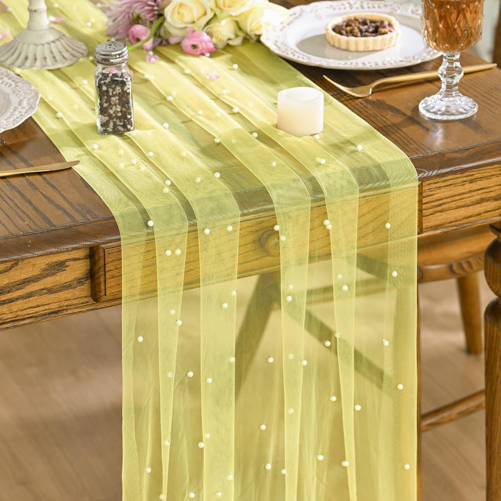 Elegant Table Runner with Pearl Detailing Kalsten