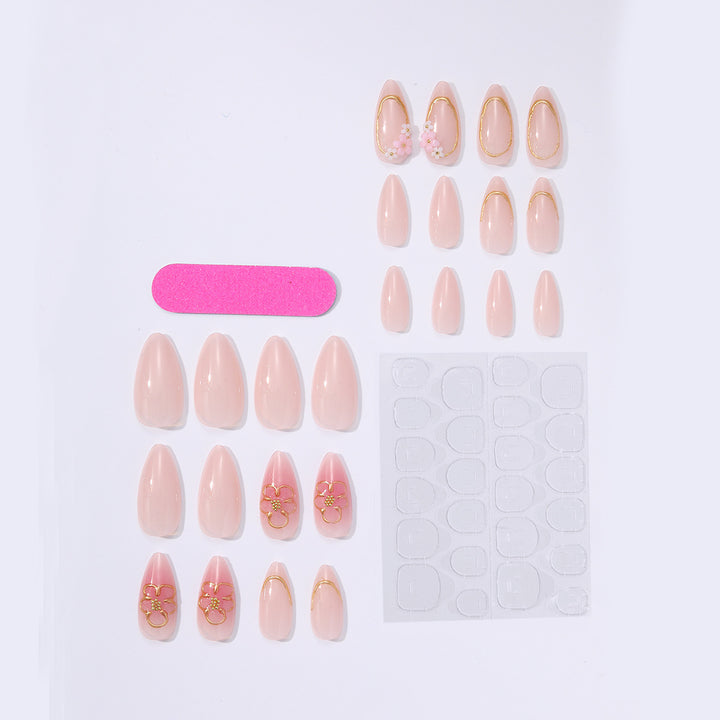 Acrylic nail set with elegant flower and gold decorations Kalsten