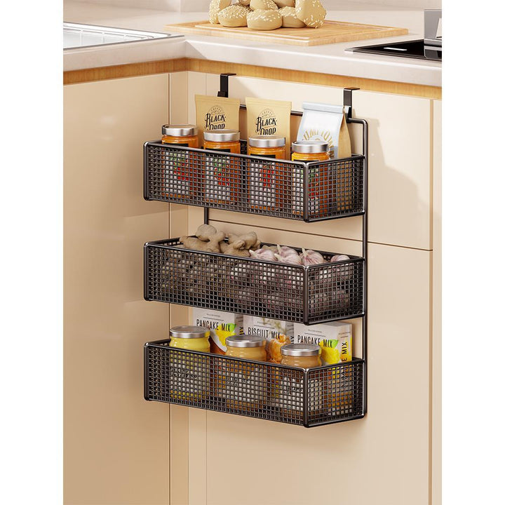Over-Cabinet Three-Tier Mesh Hanging Pantry Organizer with Removable Baskets