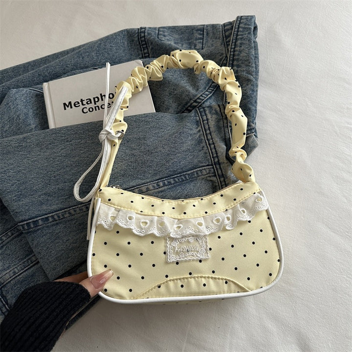 Polka Dot Ruffled Shoulder Handbag