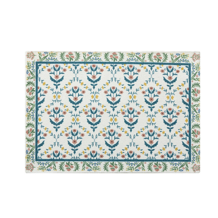 Floral woven bath mat with jacquard structure, absorbent cotton surface and non-slip underside Kalsten