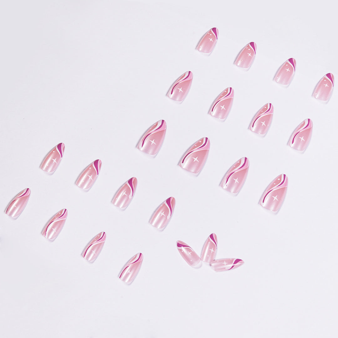 Elegant artistic nail extensions with delicate gradient and accented lines Kalsten
