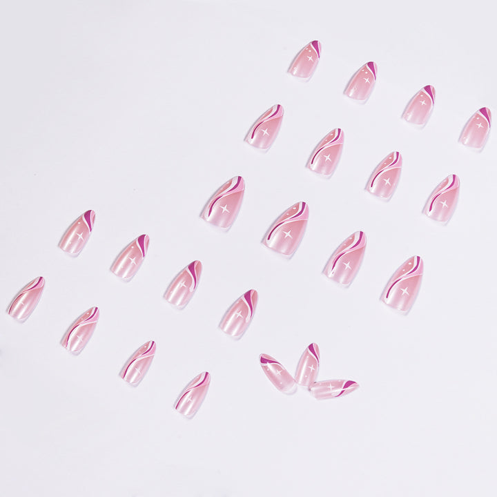 Elegant artistic nail extensions with delicate gradient and accented lines Kalsten