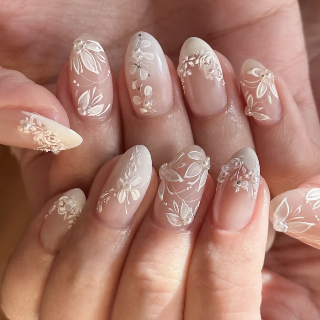 Premium Nail Art with Floral Design and Glittering Accents Kalsten
