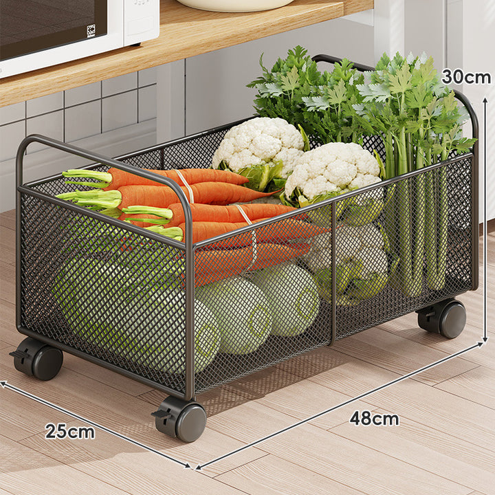 Rolling Mesh Kitchen Storage Cart with Wooden Handles