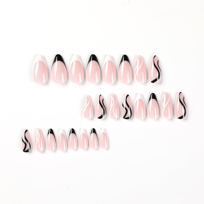 Elegant Artificial Nail Art with Curved Designs and Kalsten Accents