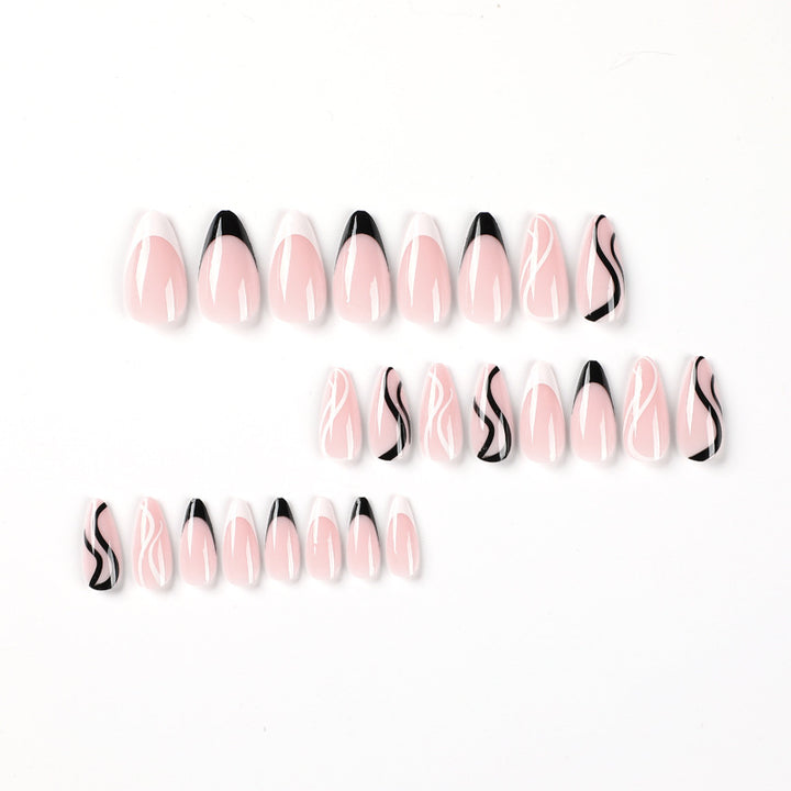 Elegant Artificial Nail Art with Curved Designs and Kalsten Accents