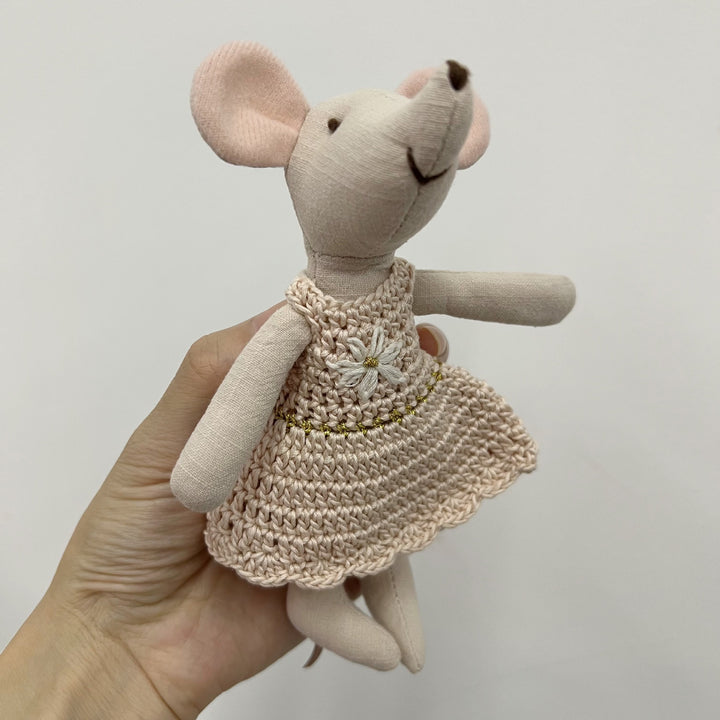 Handmade Linen Bunny Soft Cloth Doll with Embroidered Overalls