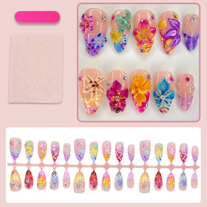 Acrylic nail set with floral 3D decorations Kalsten