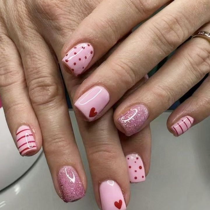 Artificial nail set with romantic heart motifs and sparkling accents Kalsten
