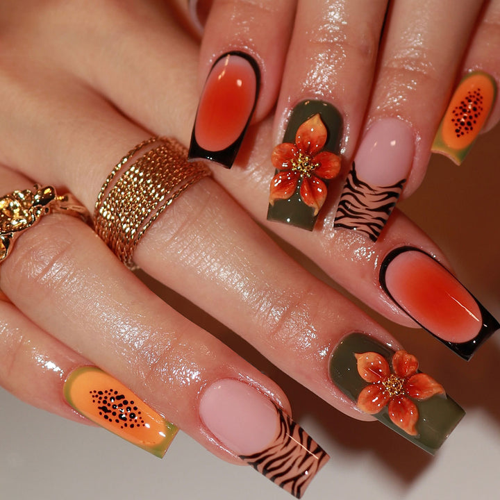 3D Floral and Patterned Acrylic Nail Art Extensions Kalsten
