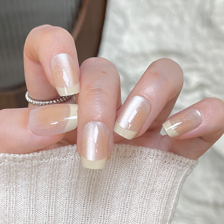Elegant French Tip Press-On Nails with Shimmer Effect Kalsten