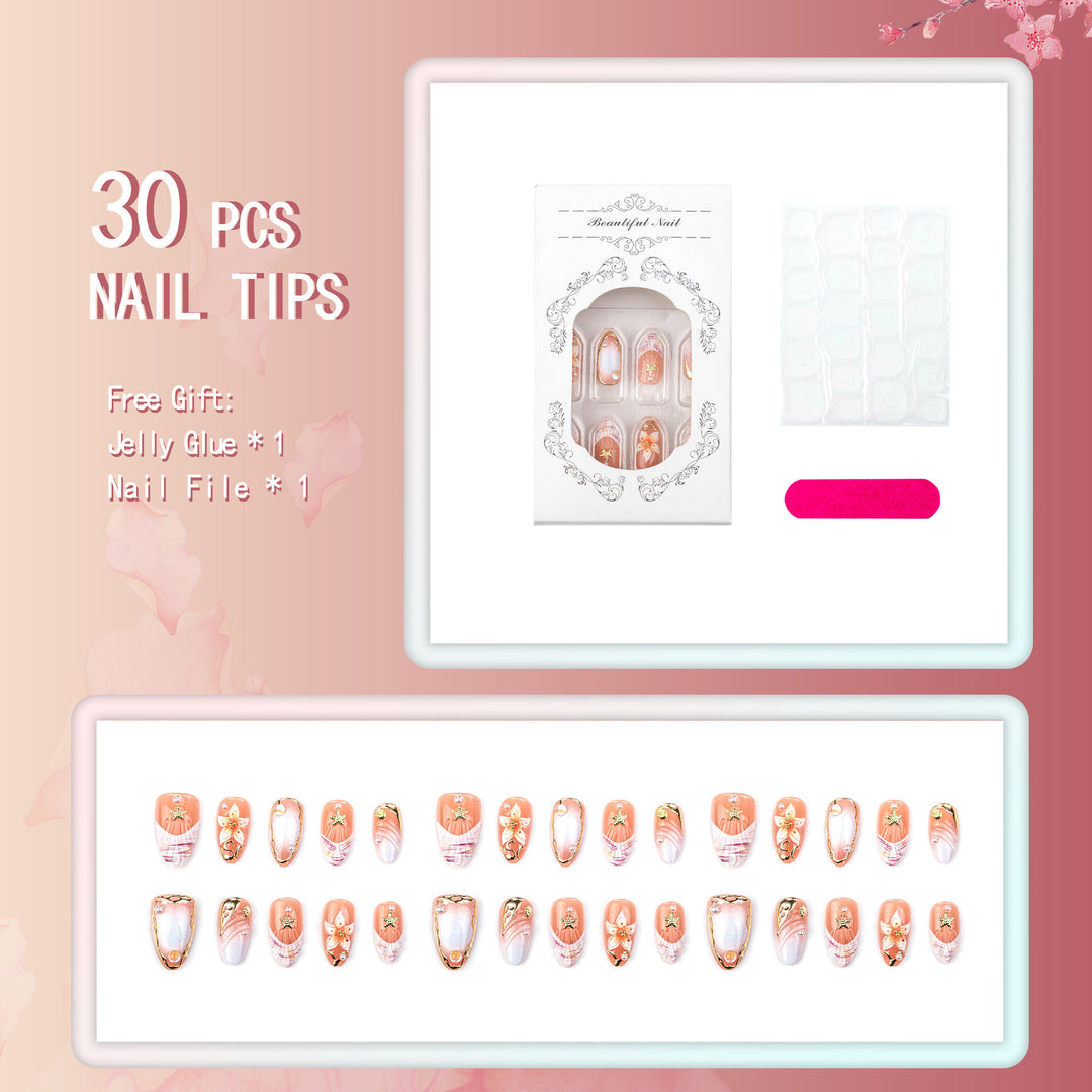 Artificial nail set with delicate flower and glitter decorations Kalsten