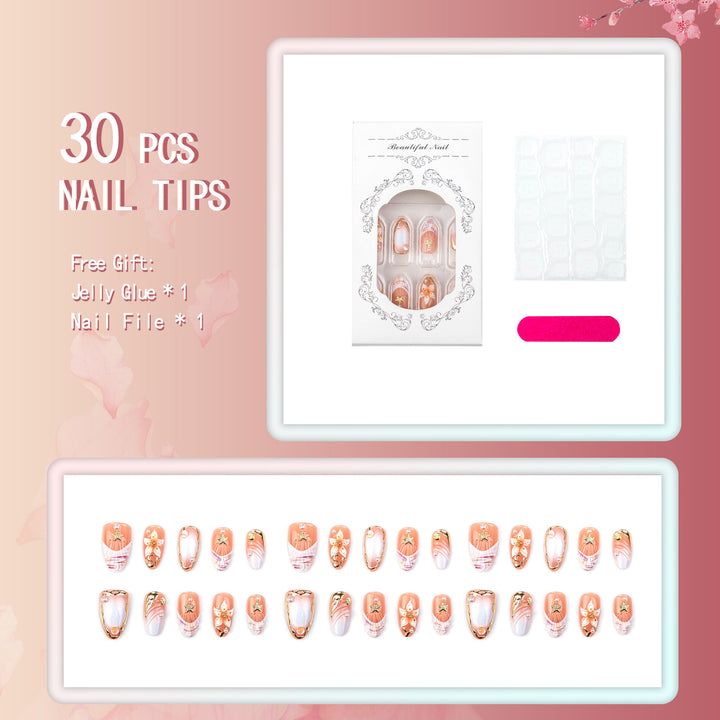 Artificial nail set with delicate flower and glitter decorations Kalsten