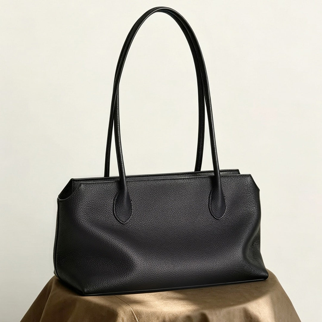 Slim Rectangular Pebbled Tote with Extended Shoulder Straps