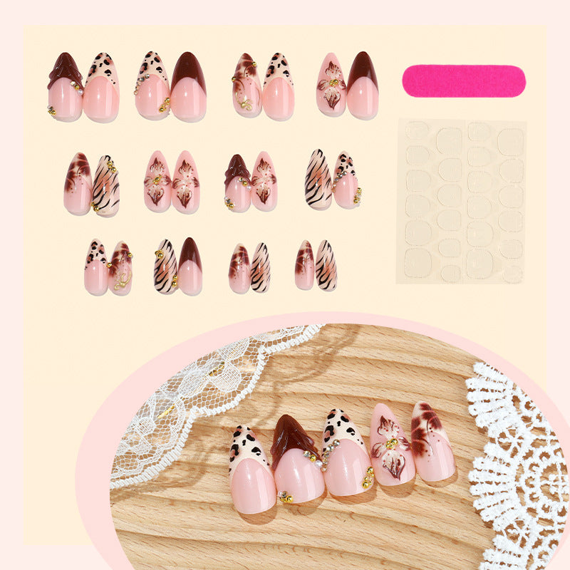 Artistic Press-On Nail Set with Floral and Animal Print Designs kalsten