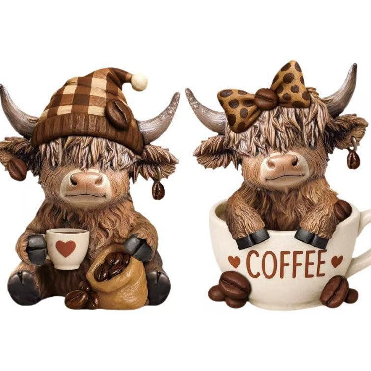 Decorative figure of a Highland cow with accessories Kalsten