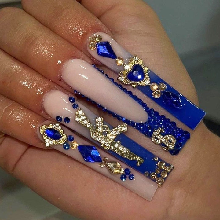 Glamorous artificial nail set with sparkling rhinestones and cross decorations Kalsten