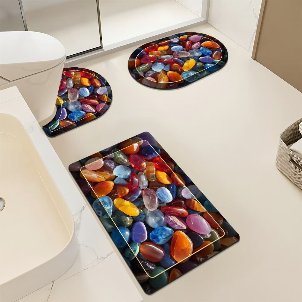 Artistic Pebble-Themed Bath Mat Set