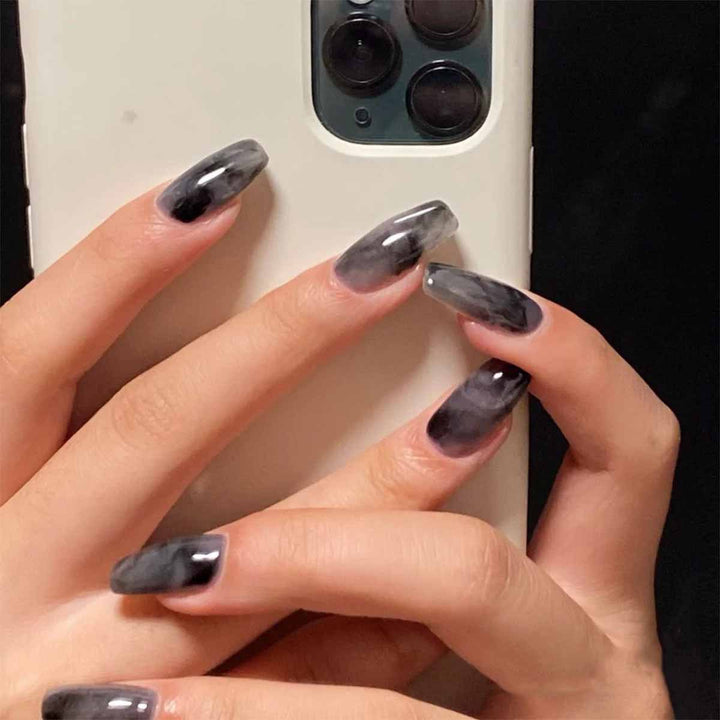 Artful Nail Extensions with Elegant Marble Design Kalsten