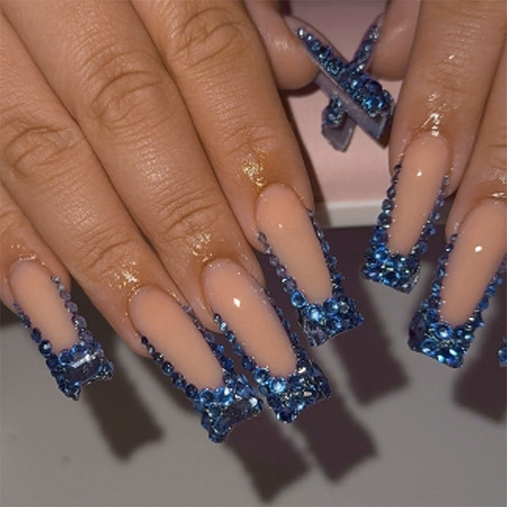 Designer Press-On Nail Set with Rhinestone Accents kalsten