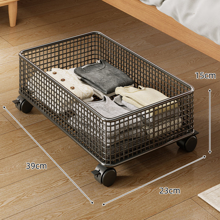Low-Profile Metal Mesh Under-Bed Storage Basket
