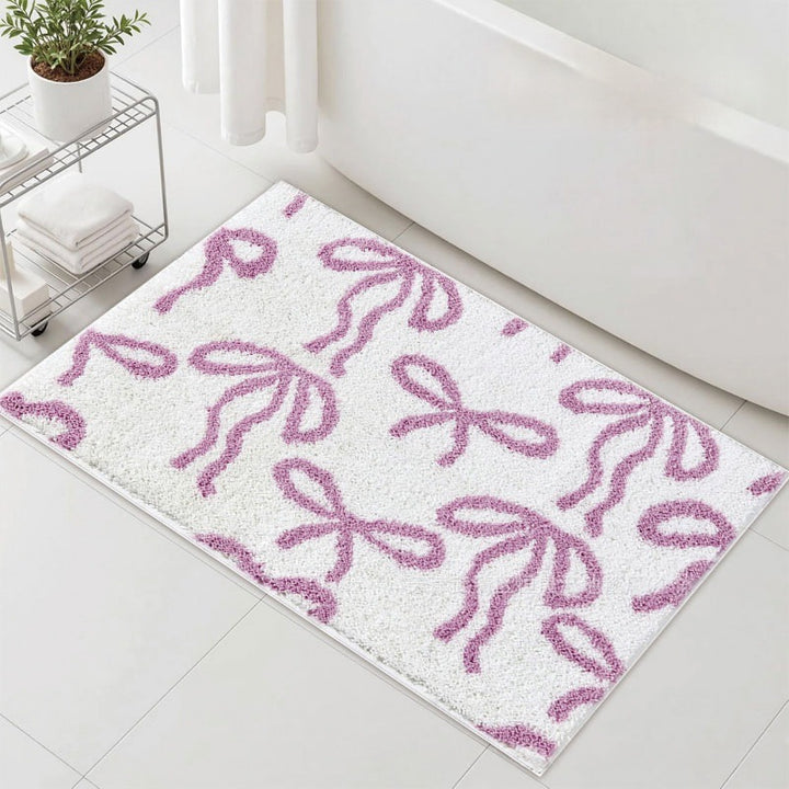 Decorative Bow-Themed Bath Mat