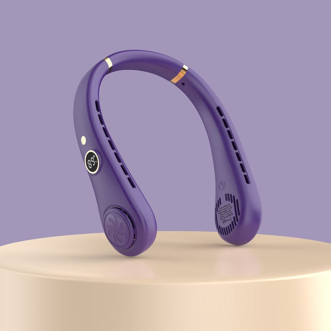 Unisex nan ergonomic hands-free neck fan with LED speed display and dual airflow outlets Kalsten