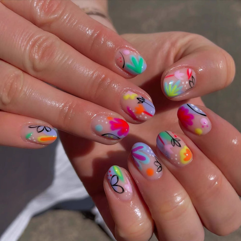 Creative Nail Art Set with Colorful Flower Designs Kalsten