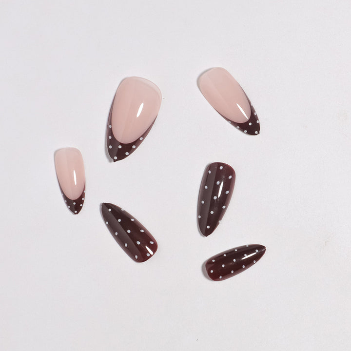 Artistic Press-On Nail Set with Heart and Polka Dot Design Kalsten
