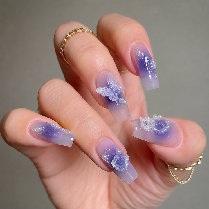 Artistic Butterfly-Embellished Press-On Nail Extensions Kalsten