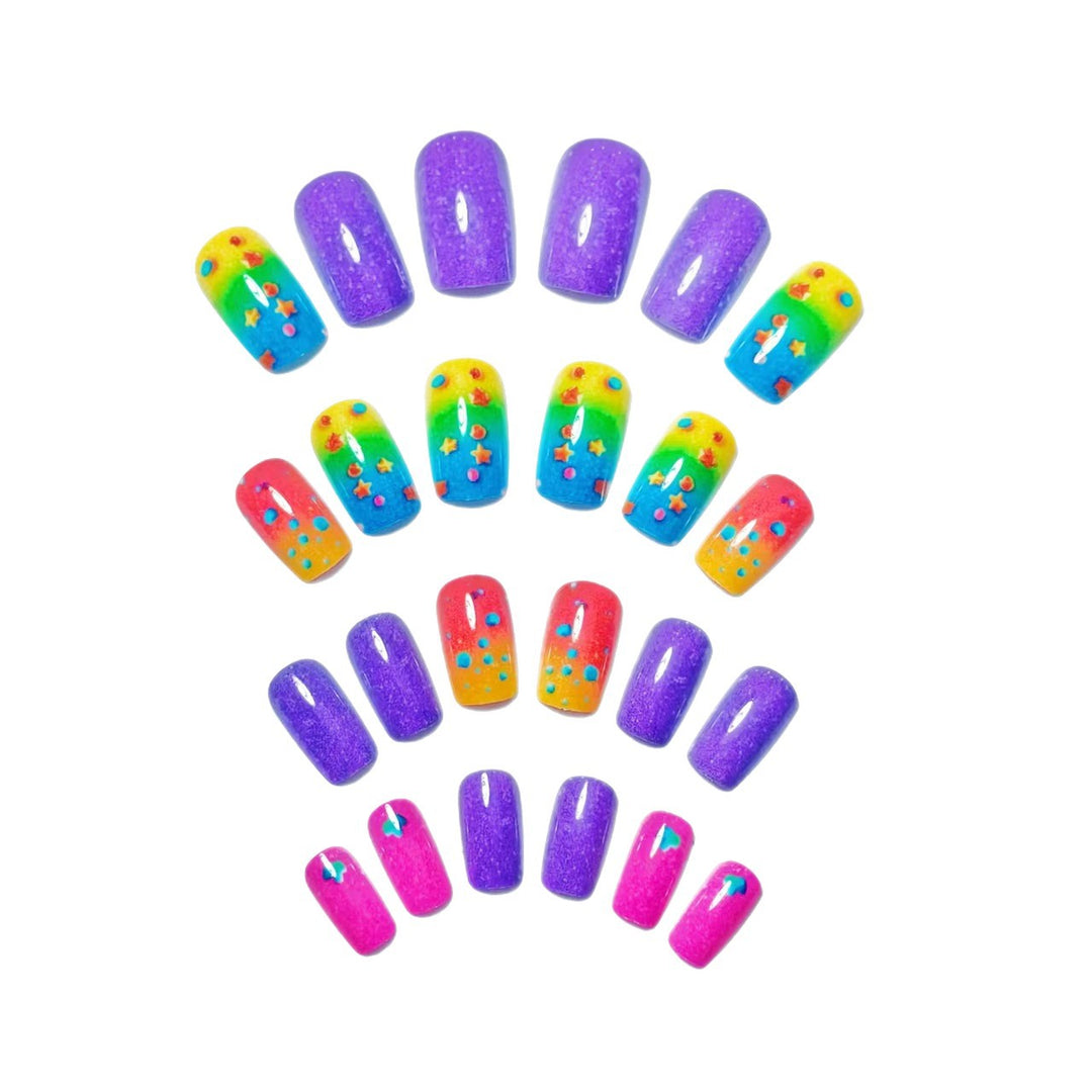 Creative art nails with sparkling rainbow design and 3D applications Kalsten