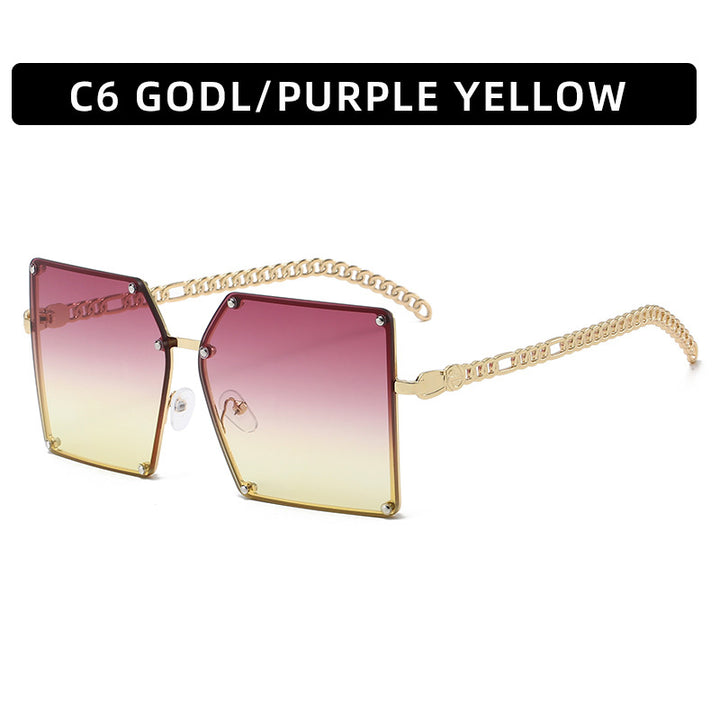 Geometric Shield Sunglasses with Stylish Chain Accents