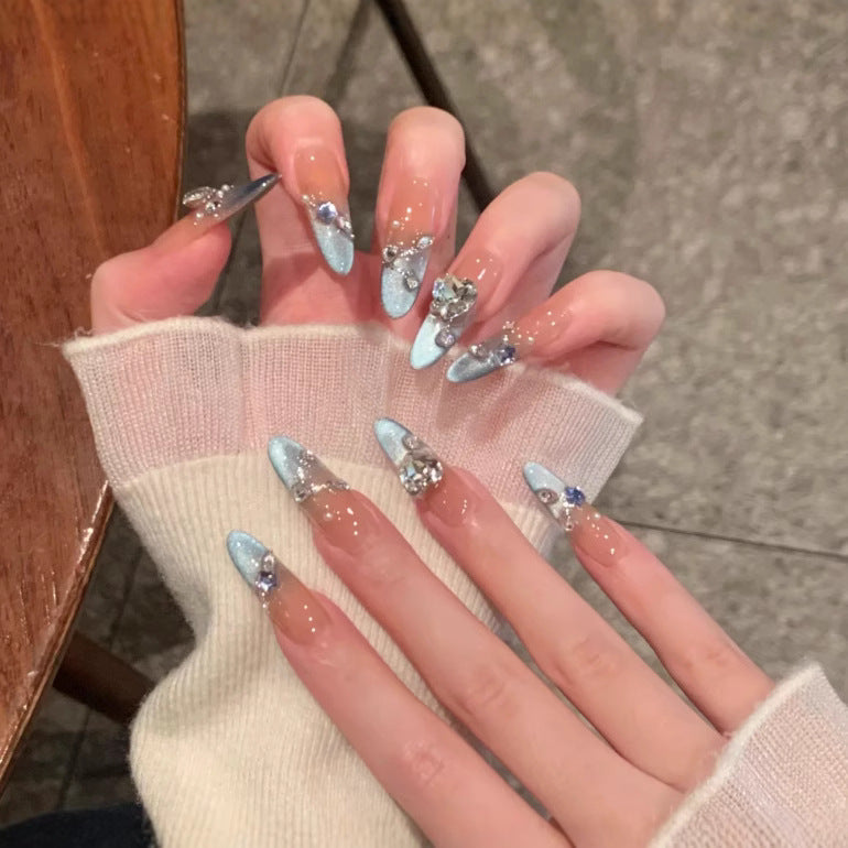 Artistic Press-On Nail Set with Floral and Gemstone Accents Kalsten