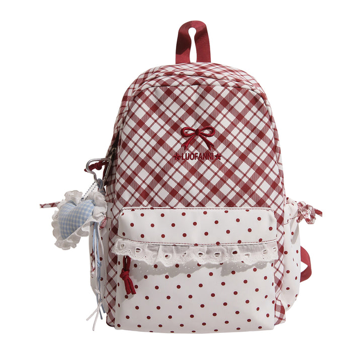 Playful Plaid and Polka Dot Backpack Kalsten