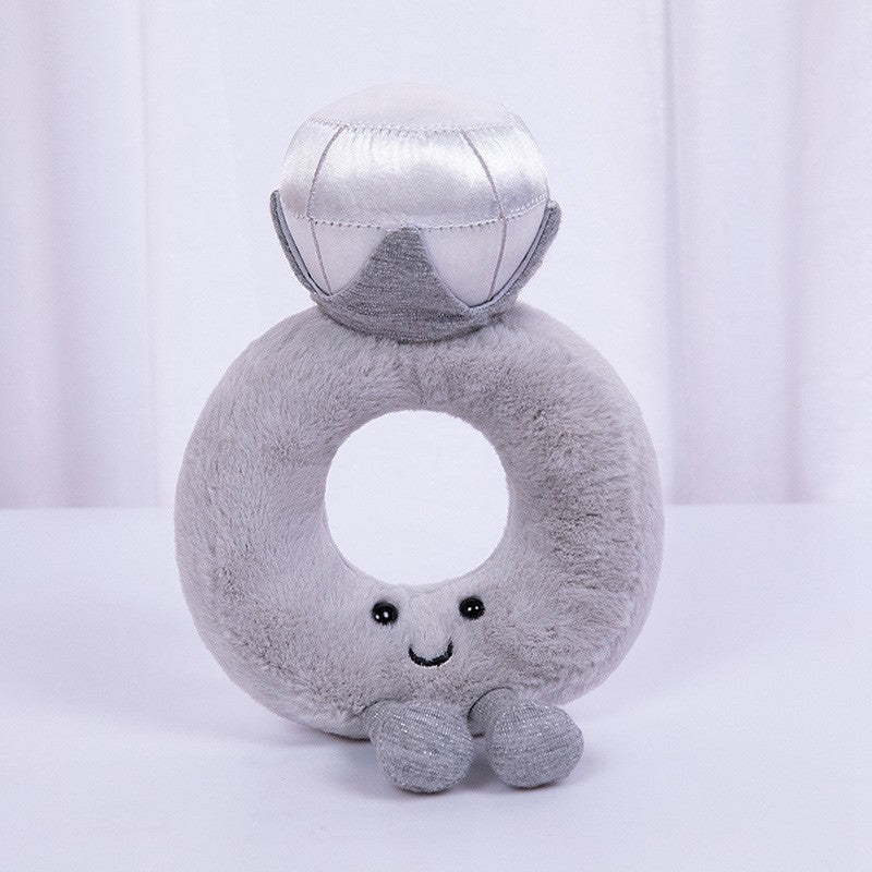 Round Donut-Shaped Plush Decorative Pillow Toy with Embroidered Face & Metallic Crown Kalsten