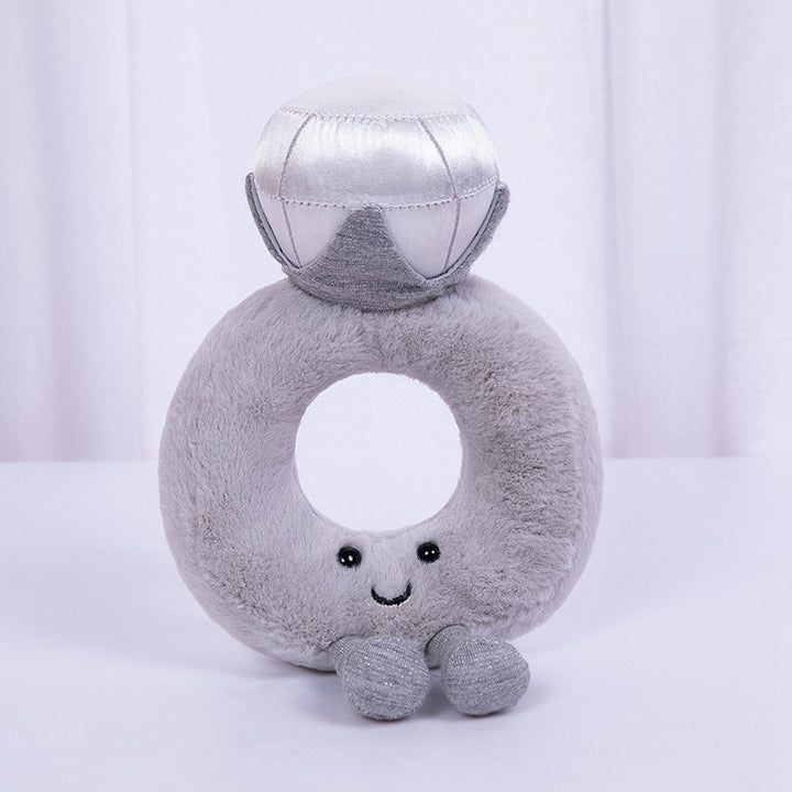 Round Donut-Shaped Plush Decorative Pillow Toy with Embroidered Face & Metallic Crown Kalsten