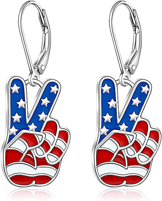 Women's nan patriotic peace sign enamel dangle earrings with leverback clasp and hypoallergenic plating Kalsten