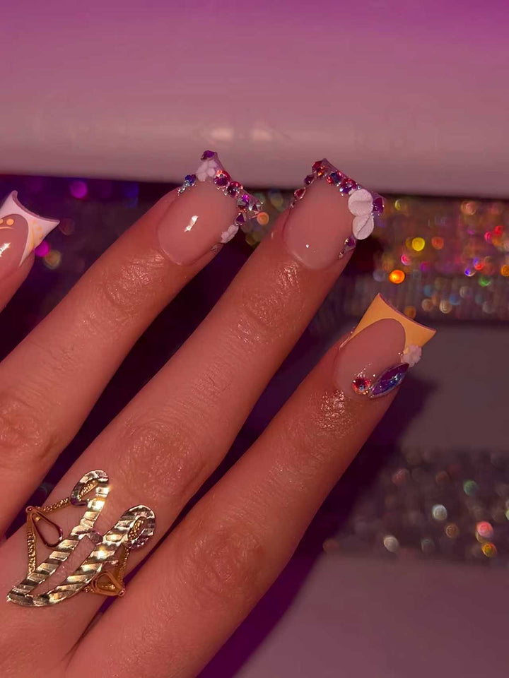 Decorative Floral Rhinestone Nail Extensions Kalsten