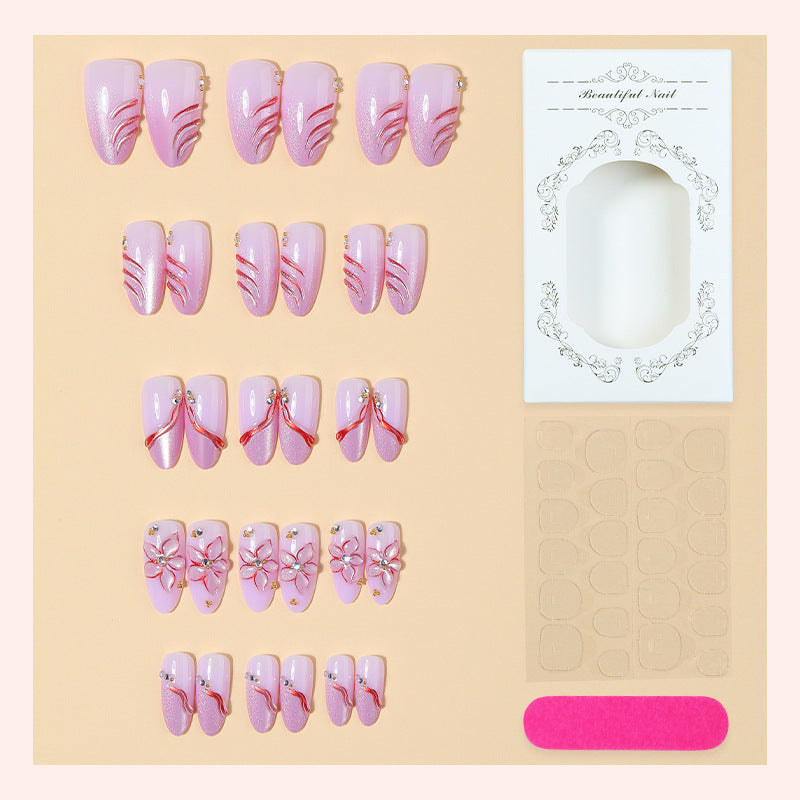 Decorative Press-On Nail Set with Floral and Gem Accents kalsten 1788495783
