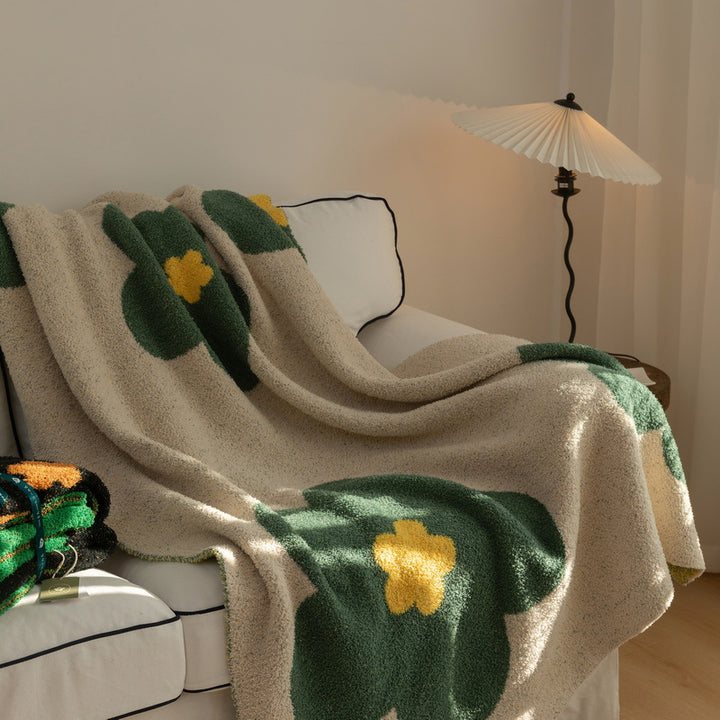Chunky Knit Boucle Throw Blanket with Large Floral Motif and Teddy Texture Kalsten