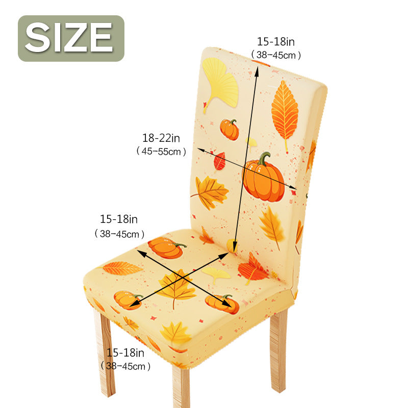 Stretch chair cover with autumn pumpkin and leaf design